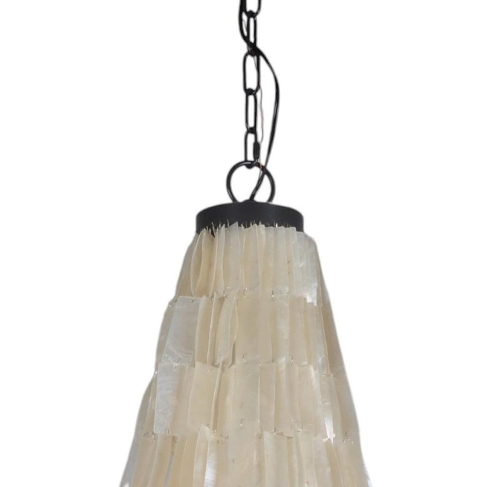 Bronze Unique Statement Three Light Metal Chandelier With White Shades on a white background