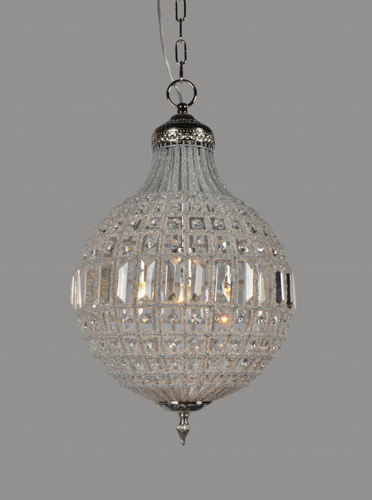Silver Unique Statement Metal and Crystal Glass Chandelier With Clear Shades on a white background