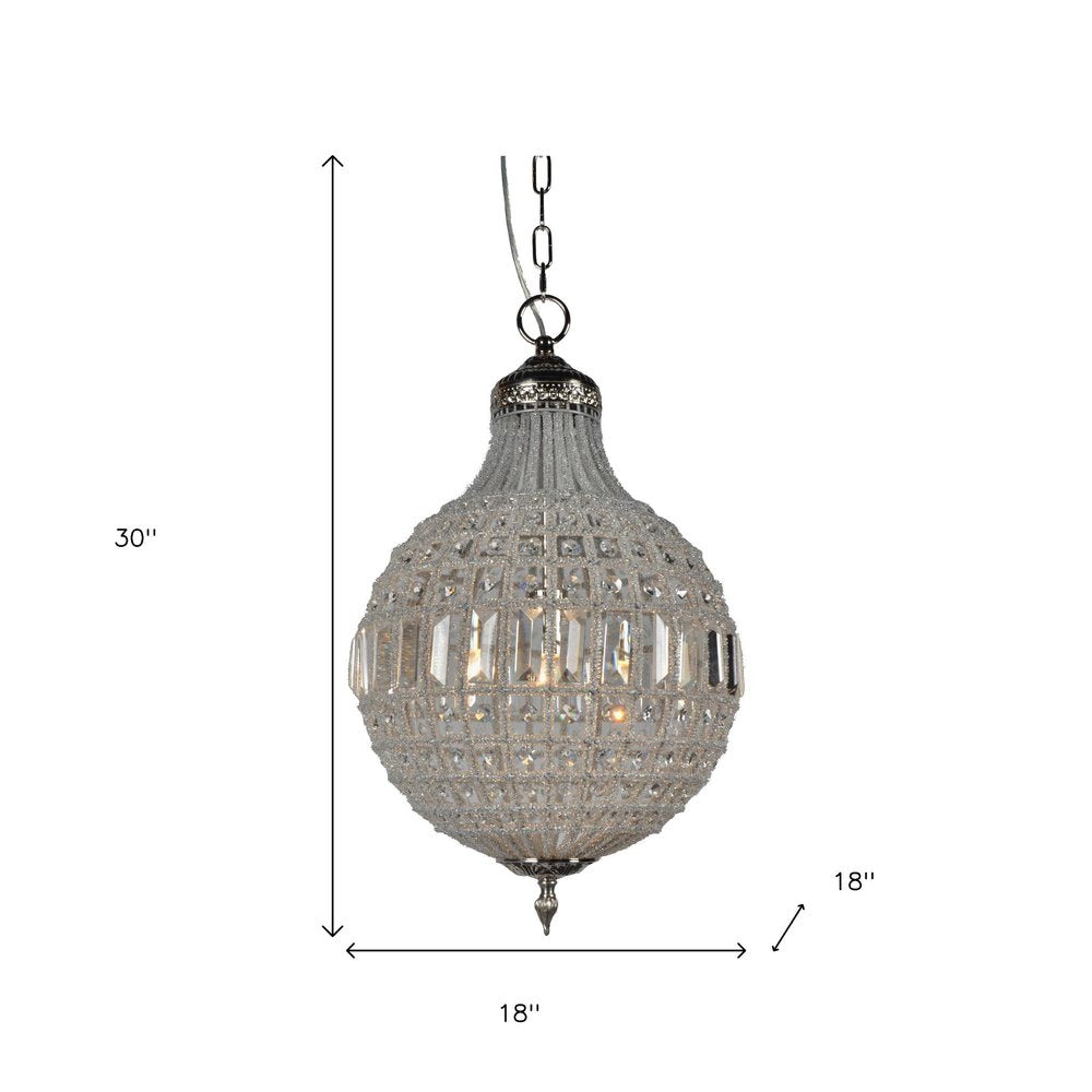 Silver Unique Statement Metal and Crystal Glass Chandelier With Clear Shades on a white background