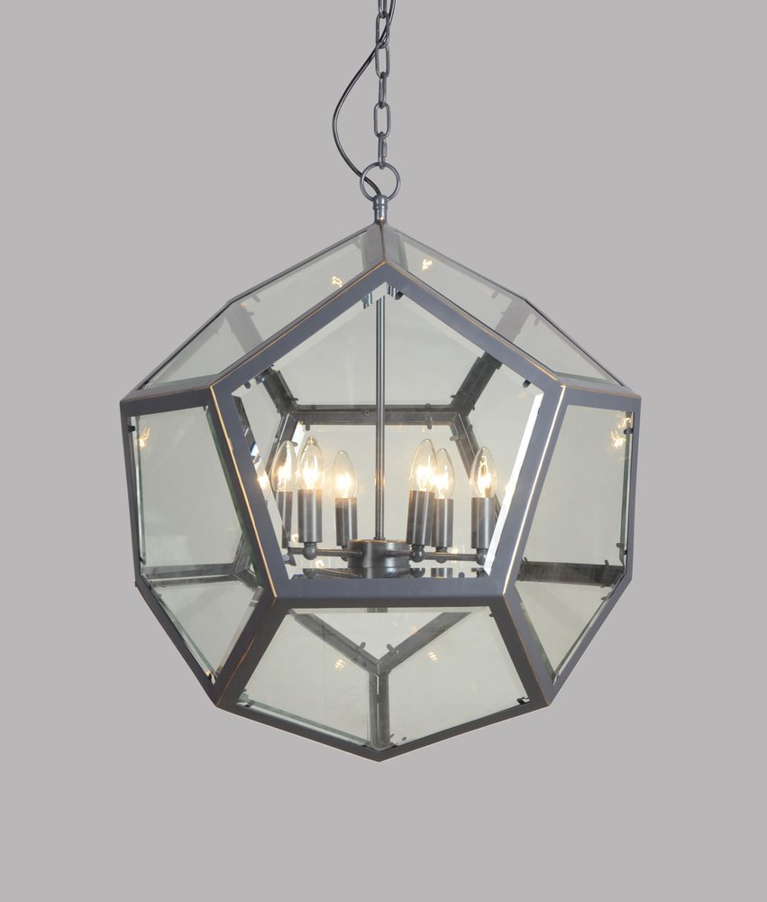 Clear Unique Statement Six Light Metal Chandelier With Clear Shades on a white background