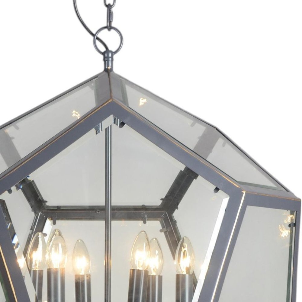 Clear Unique Statement Six Light Metal Chandelier With Clear Shades on a white background