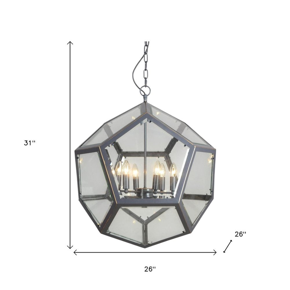 Clear Unique Statement Six Light Metal Chandelier With Clear Shades on a white background