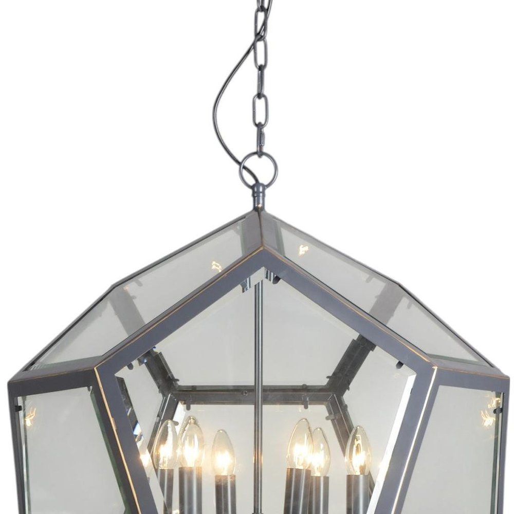 Clear Unique Statement Six Light Metal Chandelier With Clear Shades on a white background