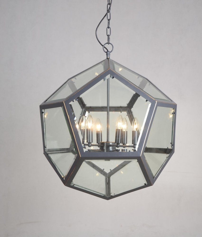 Clear Unique Statement Six Light Metal Chandelier With Clear Shades on a white background