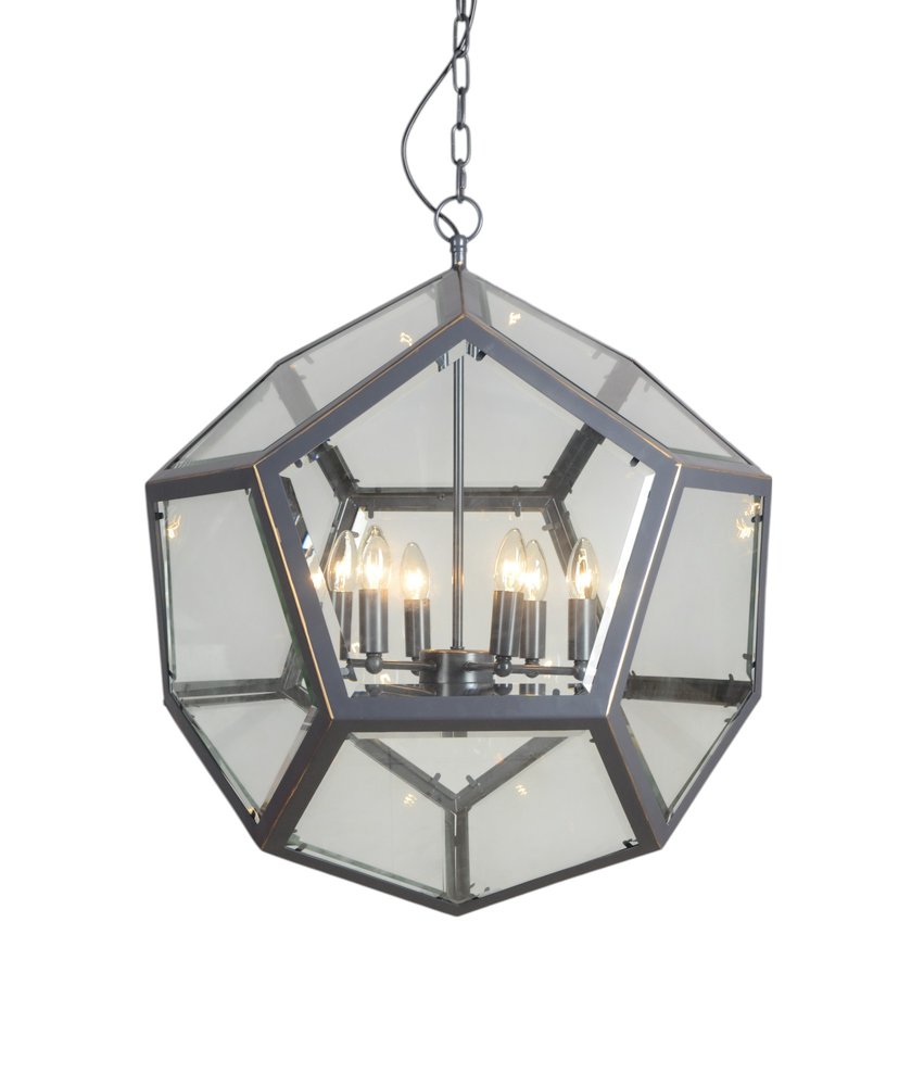 Clear Unique Statement Six Light Metal Chandelier With Clear Shades on a white background
