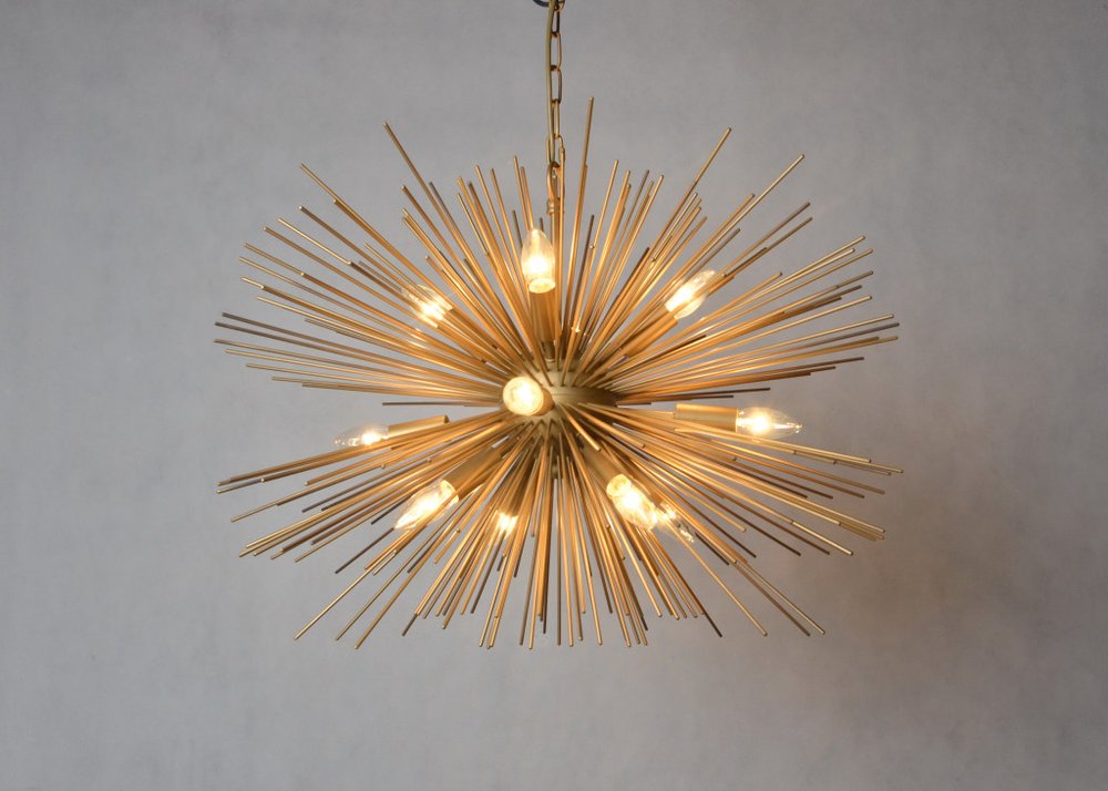 Gold Sputnik Twelve Light Metal Chandelier