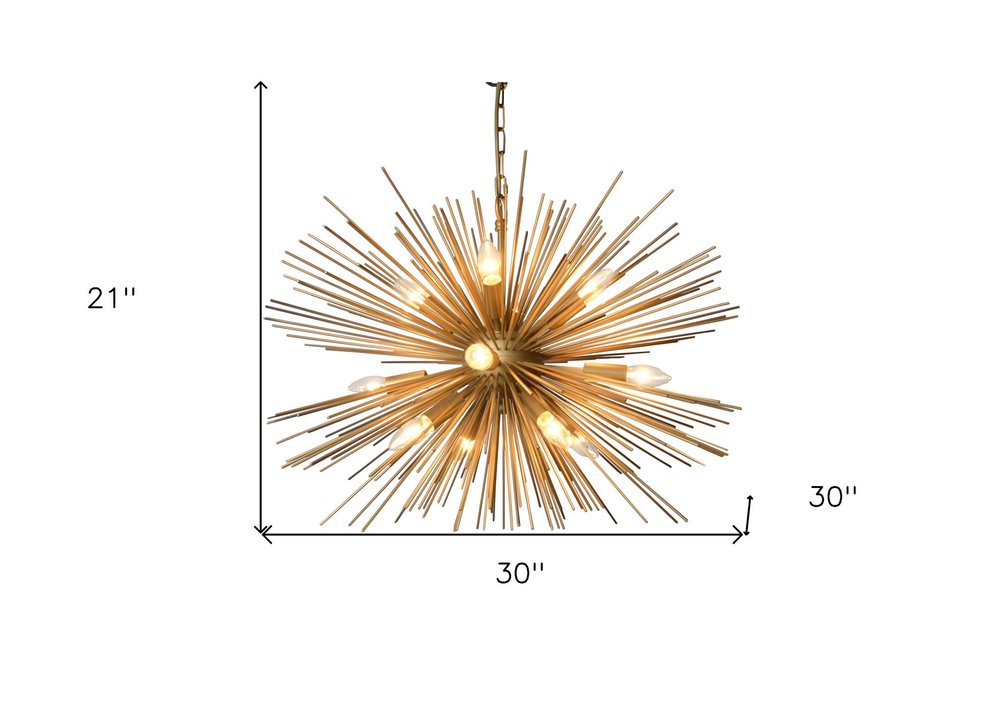 Gold Sputnik Twelve Light Metal Chandelier