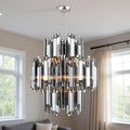 Silver Unique Statement Nine Light Metal and Beveled Glass Chandelier With Silver Shades