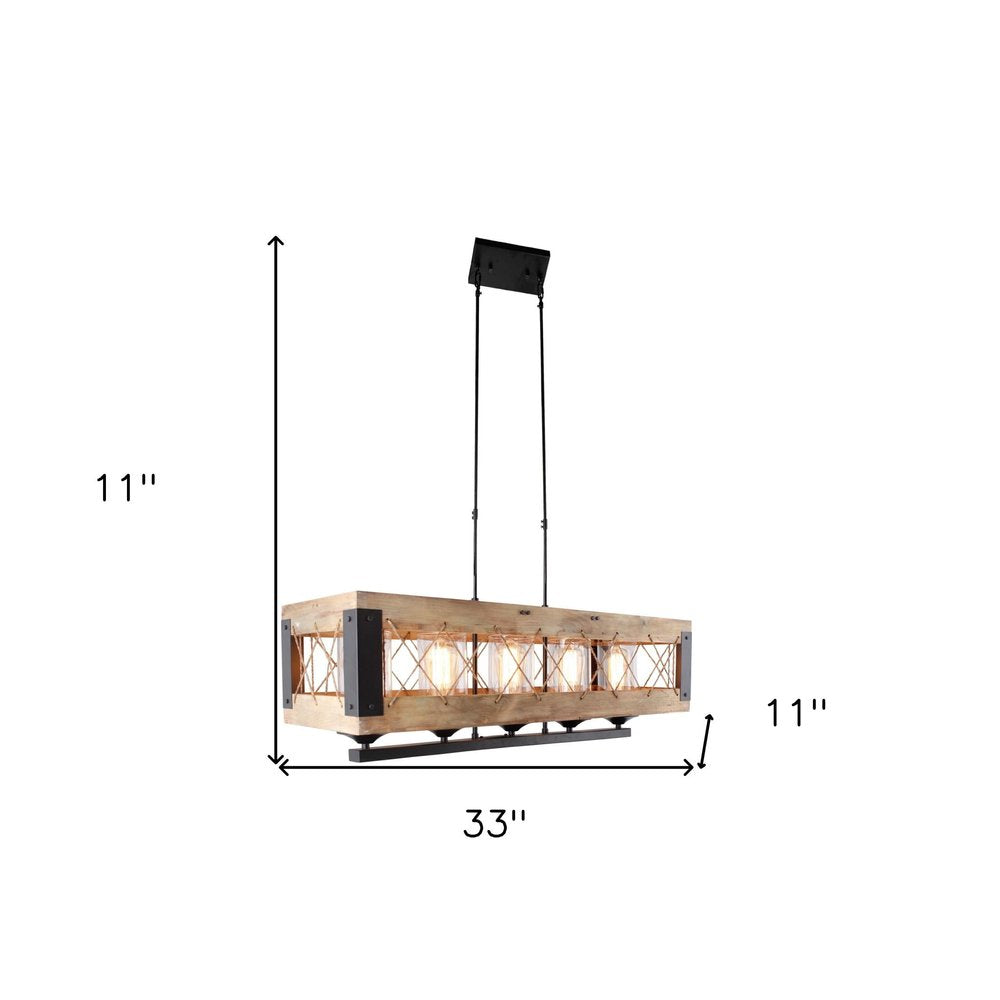 Brown And Black Kitchen Island Five Light Wood and Seeded Glass Chandelier With Brown Shades on a white background