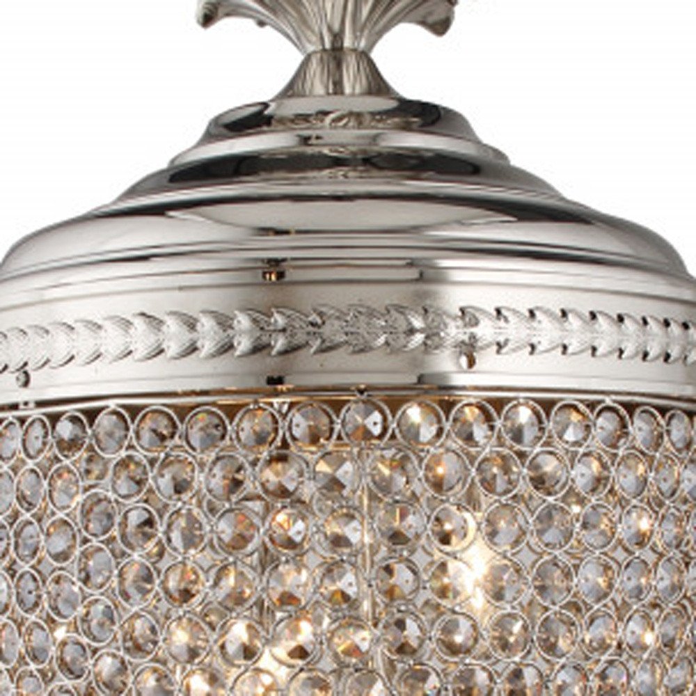 Silver Unique Statement Three Light Metal and Crystal Glass Chandelier With Clear Shades