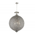 Silver Unique Statement Three Light Metal and Crystal Glass Chandelier With Clear Shades on a white background