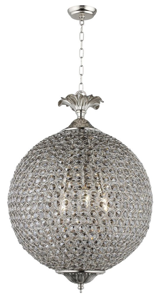 Silver Unique Statement Three Light Metal and Crystal Glass Chandelier With Clear Shades - 22.00" H x 17.00" W x 17.00" D