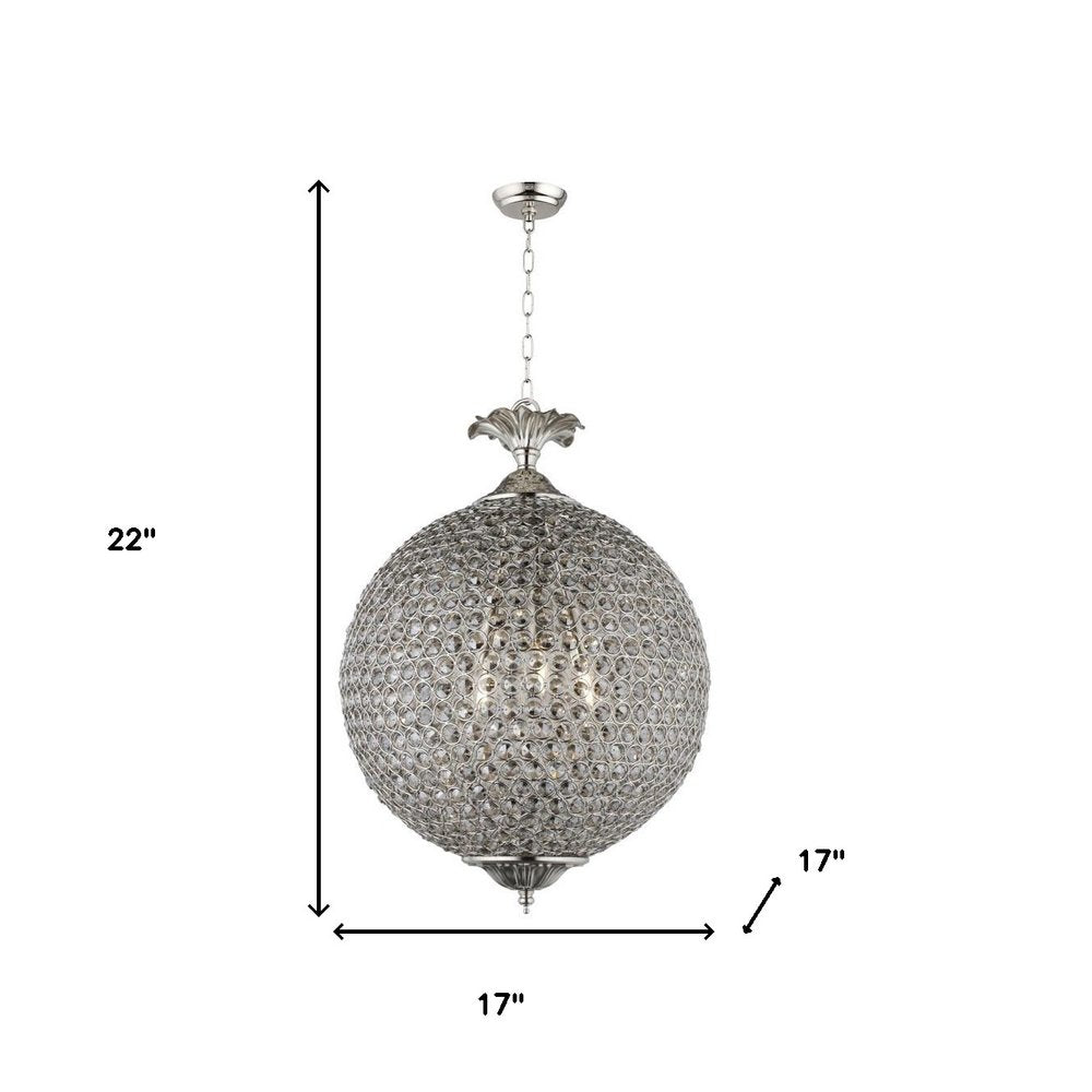 Silver Unique Statement Three Light Metal and Crystal Glass Chandelier With Clear Shades - 22.00" H x 17.00" W x 17.00" D
