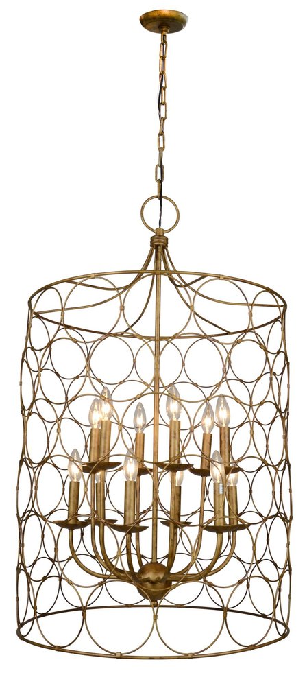 Gold Candle Style Twelve Light Metal Chandelier With Gold Shades