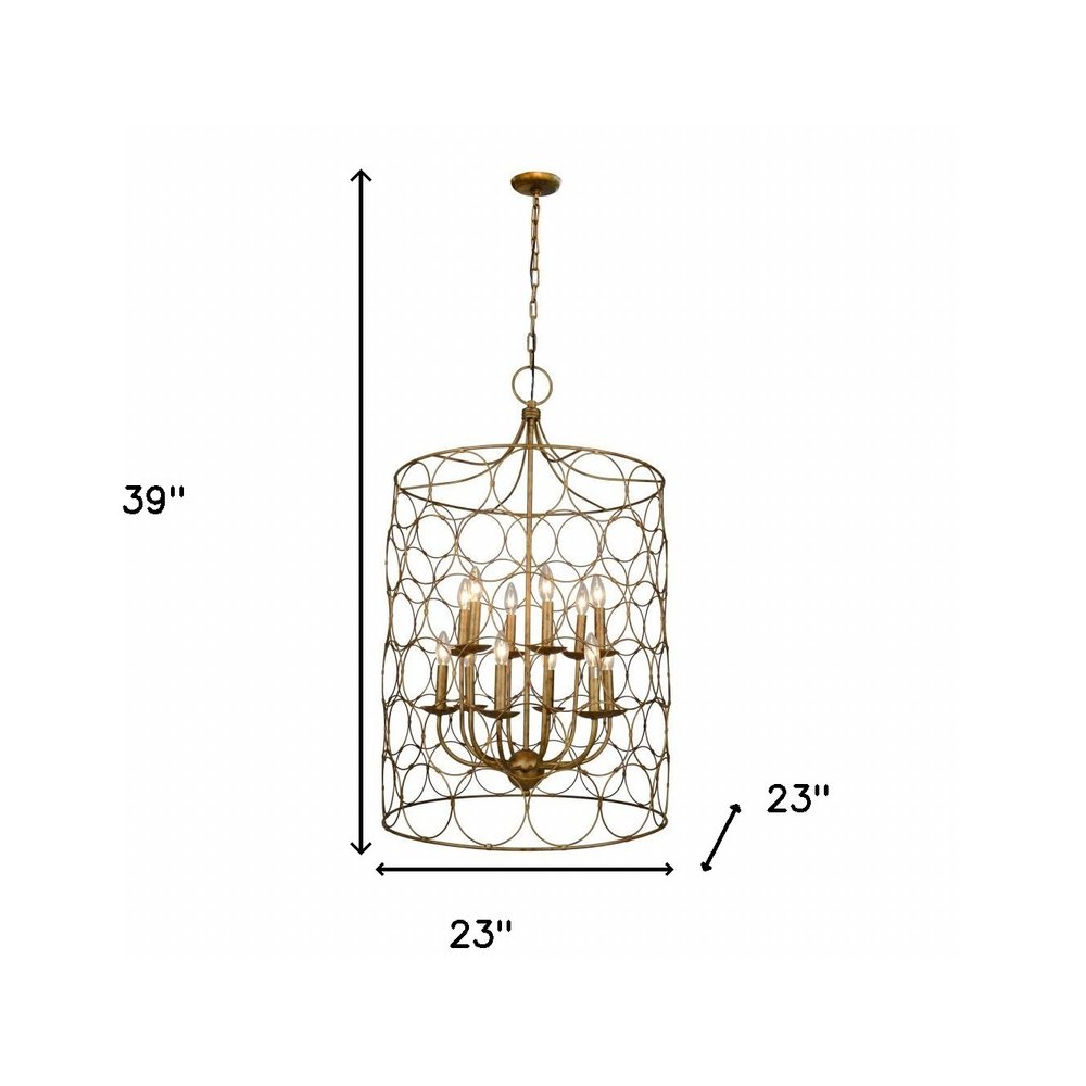 Gold Candle Style Twelve Light Metal Chandelier With Gold Shades