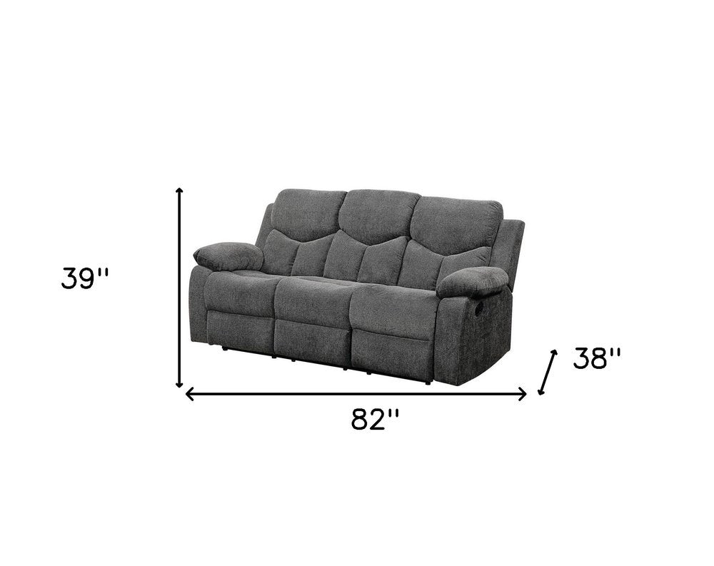 82" Gray Chenille Reclining Sofa With Black Legs on a white background