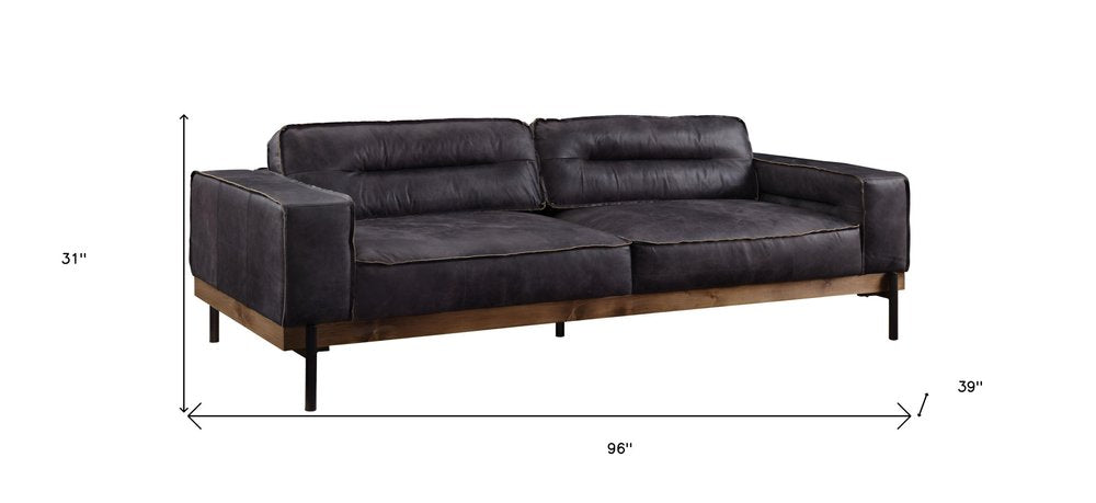 96" Ebony Top Grain Leather Sofa With Black Legs on a white background