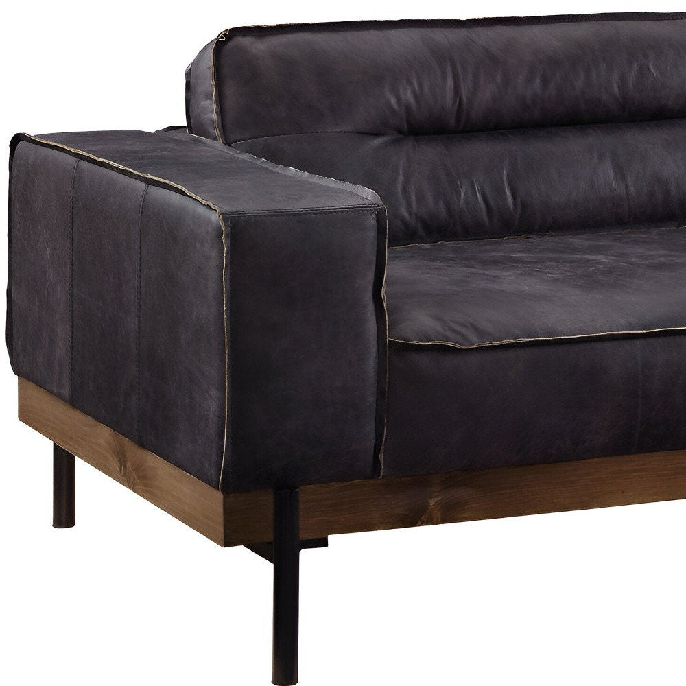 96" Ebony Top Grain Leather Sofa With Black Legs on a white background