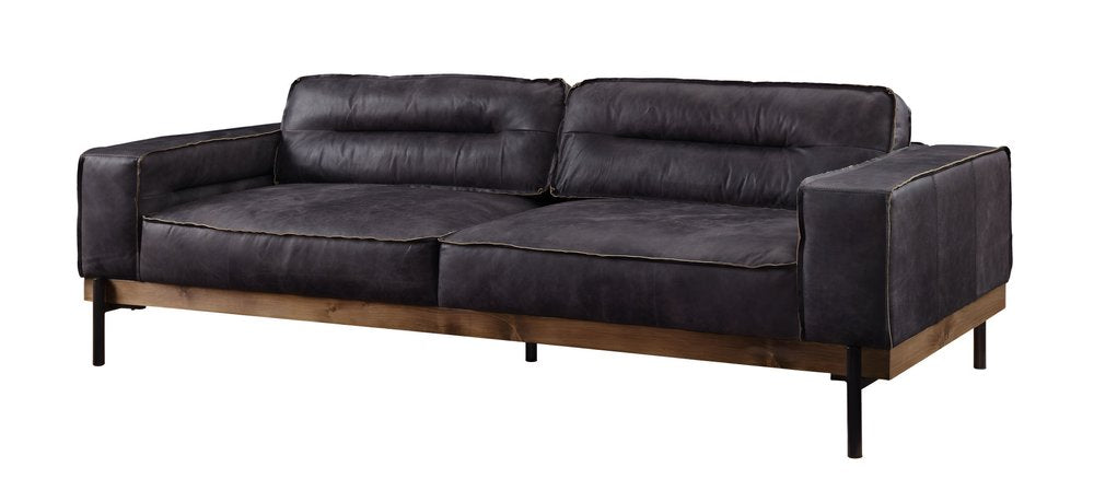 96" Ebony Top Grain Leather Sofa With Black Legs on a white background