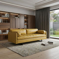 74" Mustard Top Grain Leather Sofa With Black Legs