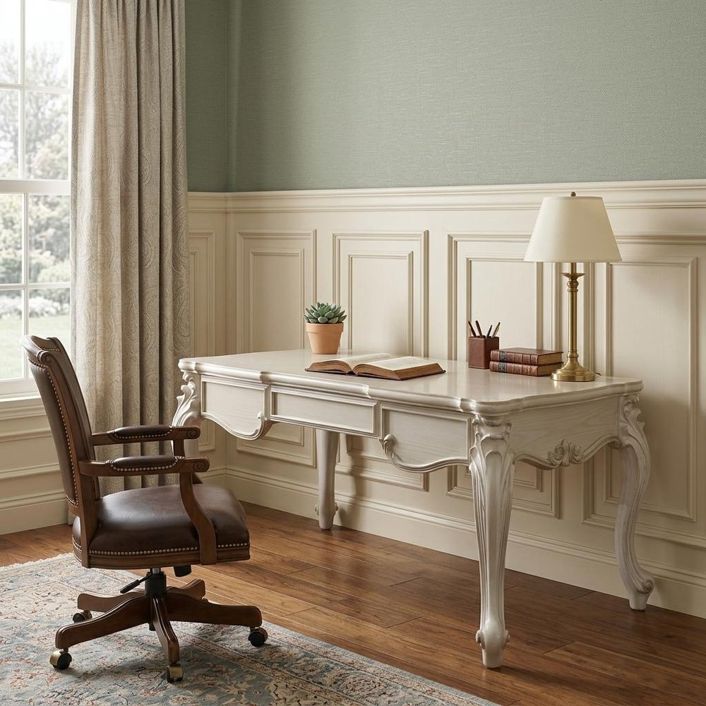 72" White Wood Executive Desk With Three Drawers
