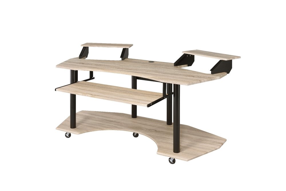 71" Natural and Black Music Recording Studio Desk on a white background