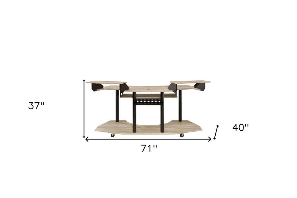 71" Natural and Black Music Recording Studio Desk on a white background