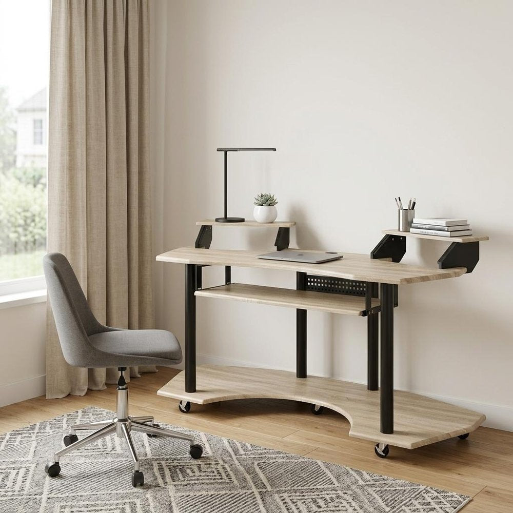 71" Natural and Black Music Recording Studio Desk