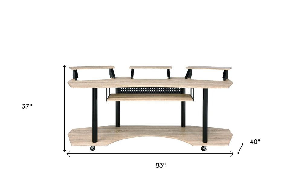 83" Natural and Black Music Recording Studio Desk on a white background