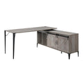 65" Gray and Black L Shape Writing Desk. Desk isolated on a plain white background, in a black finish.