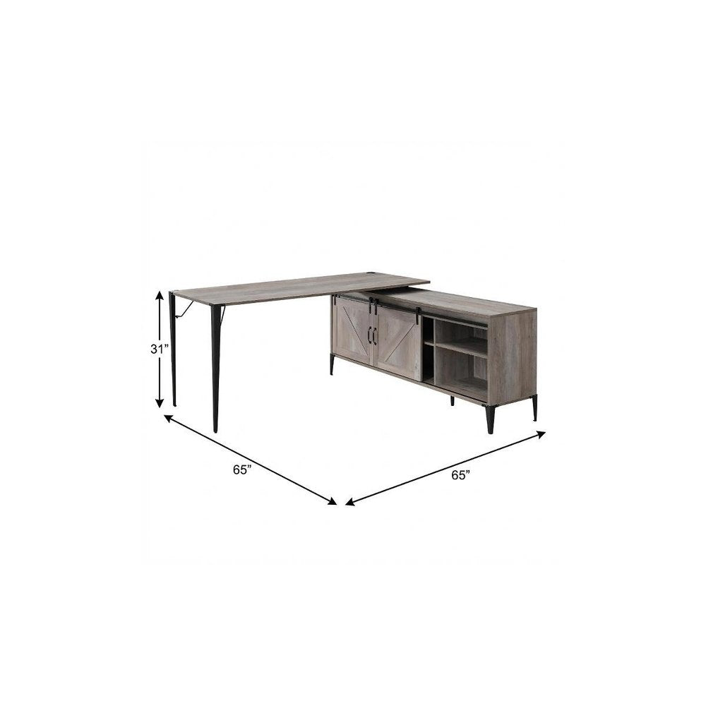 65" Gray and Black L Shape Writing Desk. Desk isolated on a plain white background, showing its black color.