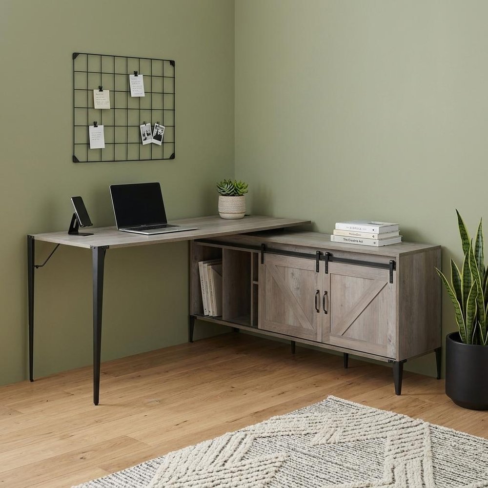 65" Gray and Black L Shape Writing Desk