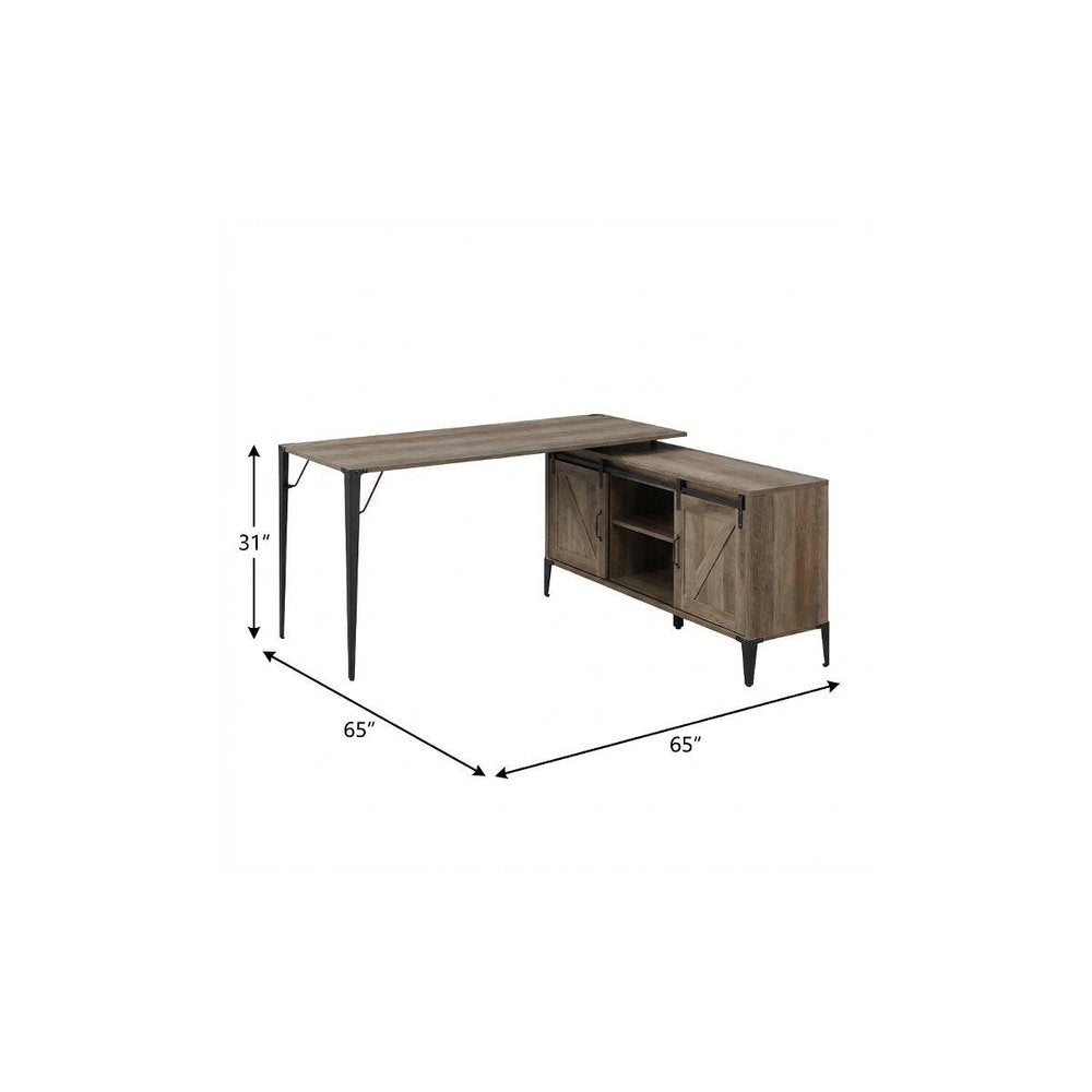 65" Brown and Black L Shape Writing Desk. Desk isolated on a plain white background, showing its black color.