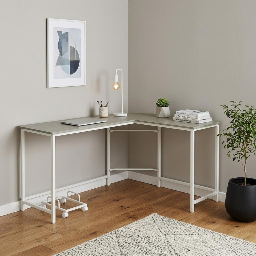66" Gray and White L Shape Computer Desk