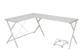 62" White L Shape Computer Desk. Desk isolated on a plain white background, showing its white color.