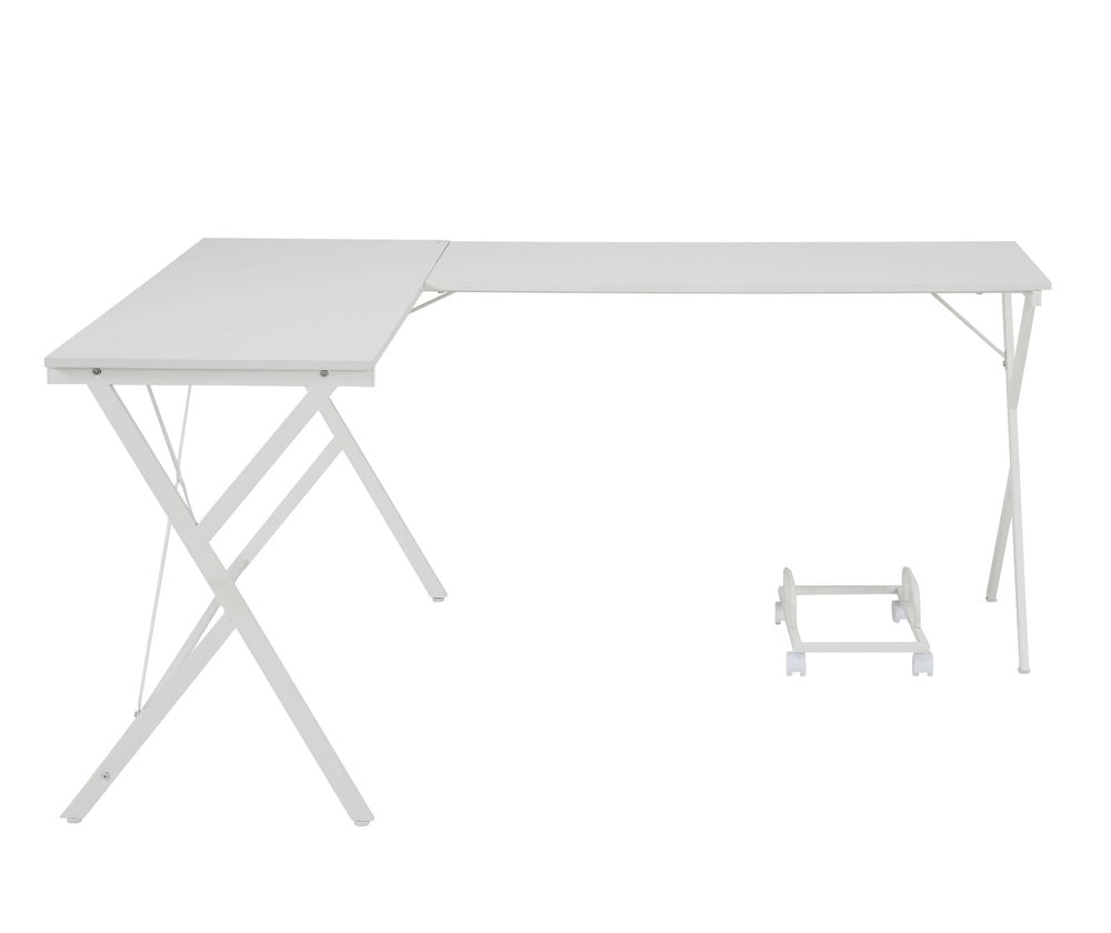 62" White L Shape Computer Desk. Desk isolated on a plain white background, in a white finish.