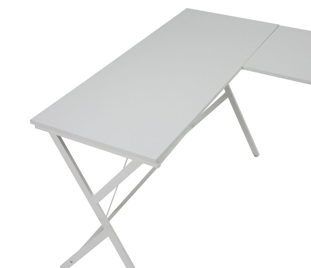 62" White L Shape Computer Desk. Desk isolated on a plain white background, finished in white.