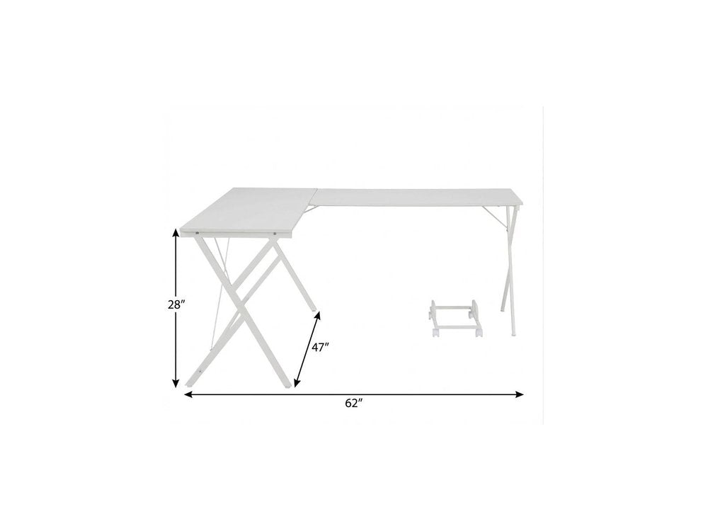 62" White L Shape Computer Desk. Desk isolated on a plain white background, in a white finish.