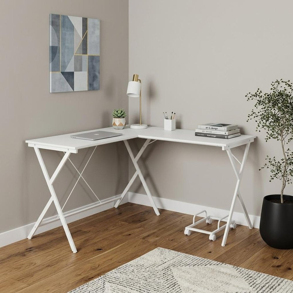 62" White L Shape Computer Desk
