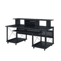 72" Black Wood and Metal Rolling Computer Desk on a white background