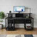 72" Black Wood and Metal Rolling Computer Desk