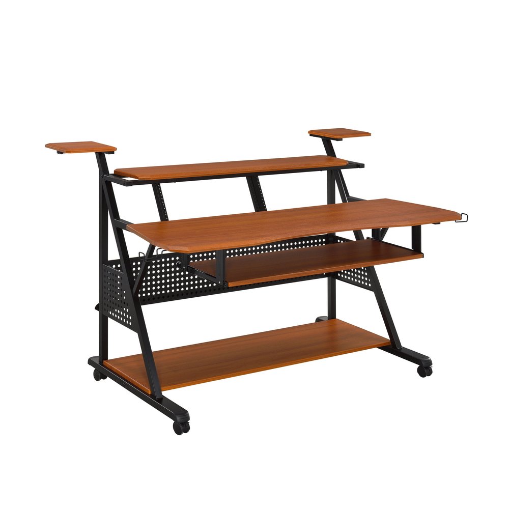 67" Brown and Black Music Desk. Desk isolated on a plain white background, finished in black.