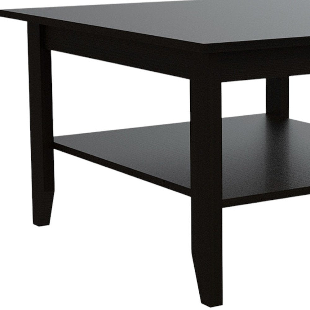 22" Brown and Black Open shelving Bar Cart and Coffee Table. Living room furniture set isolated on a plain white background, showing its black color.