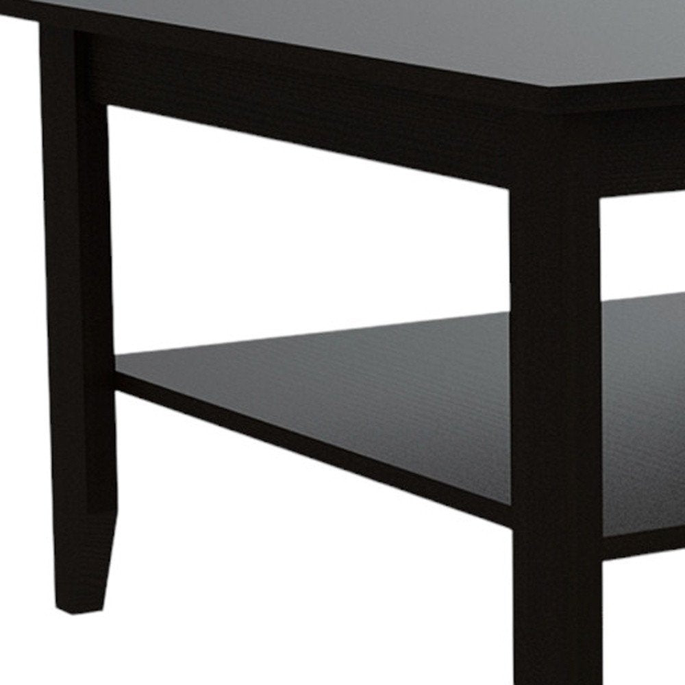 22" Brown and Black Open shelving Bar Cart and Coffee Table. Living room furniture set isolated on a plain white background, finished in black.