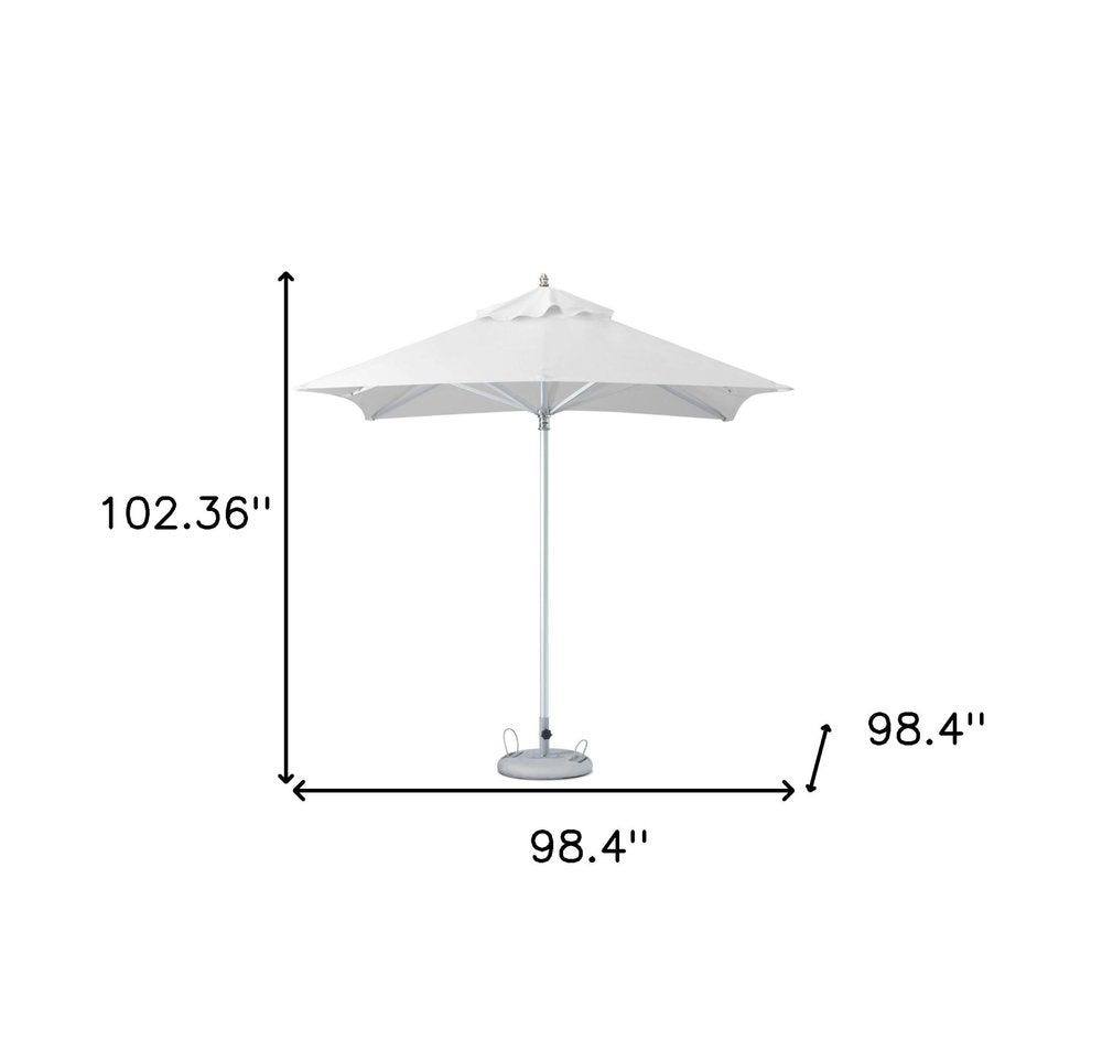 8' White Polyester Square Market Patio Umbrella on a white background