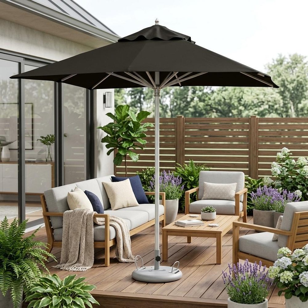 8' Black Polyester Square Market Patio Umbrella