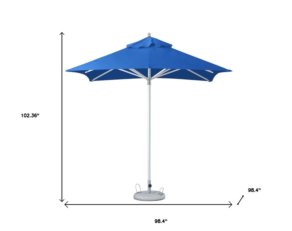 8' Blue Polyester Square Market Patio Umbrella on a white background