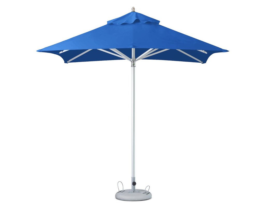 8' Blue Polyester Square Market Patio Umbrella on a white background