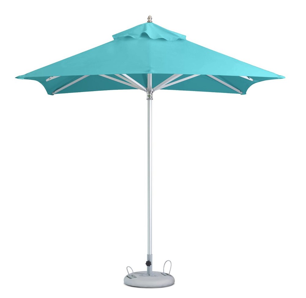8' Aqua Polyester Square Market Patio Umbrella on a white background