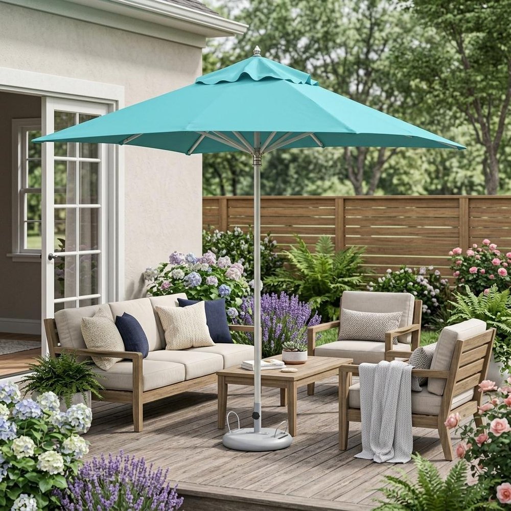 8' Aqua Polyester Square Market Patio Umbrella